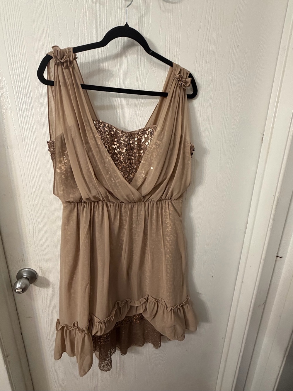 Jessica Simpson Champagne Sequin Chiffon Mini Dress